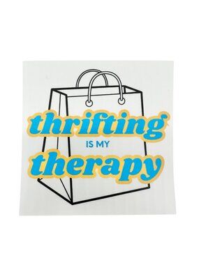 Thrifting Is My Therapy Sticker 2.5-Inch Square White Blue Yellow
